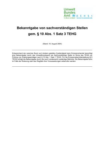 Bekanntgabe von sachverständigen Stellen gem. § 10 ... - IB GmbH