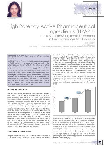 High Potency Active Pharmaceutical Ingredients (HPAPIs)