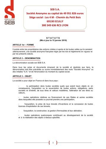 Statuts SEB S.A. - Groupe SEB