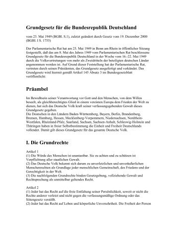 Grundgesetz für die Bundesrepublik Deutschland vom 23. Mai 1949 bis 19. Dezember 2000