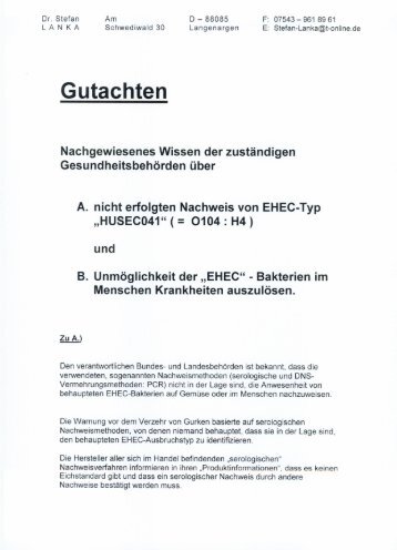 Gutachten zu EHEC und Bundesbehörden