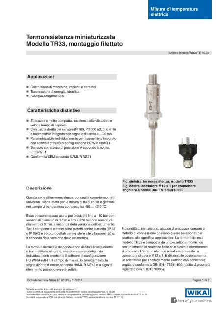 Termoresistenza miniaturizzata Modello TR33 montaggio filettato