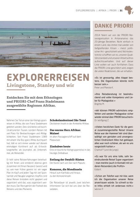 Reisen nach Madagaskar und in die Welt - PRIORI Katalog 2014