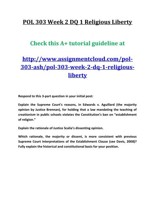 POL 303 Week 2 DQ 1 Religious Liberty