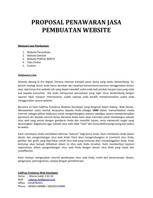 Contoh Proposal Penawaran Pemasangan Jaringan Internet Mosi