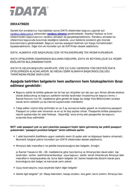 Idata vize belgeleri Idata vize belgeleri