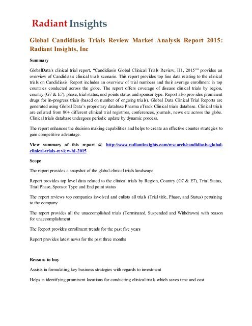 Global Candidiasis Trials Review Market Analysis Report 2015 Radiant Insights, Inc