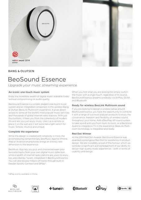 BeoSound Essence (MKll) - Product Sheet
