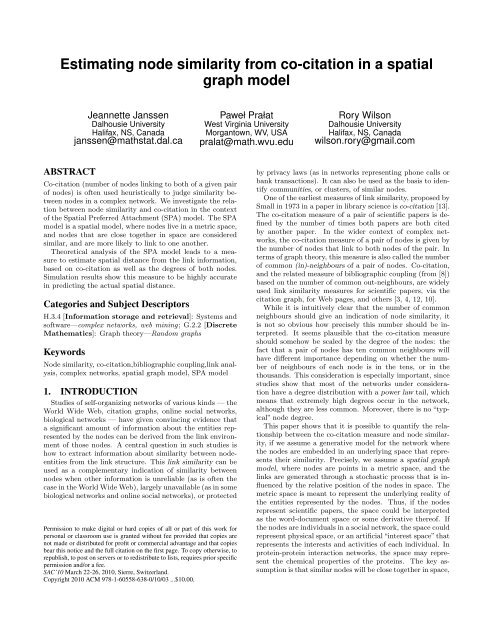 Estimating node similarity from co-citation in a spatial graph model