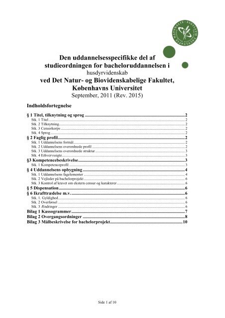 studieordningen for husdyrvidenskab - Det Natur- og ...