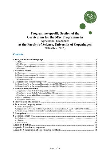 Programme-specific Section of the Curriculum for the MSc ...