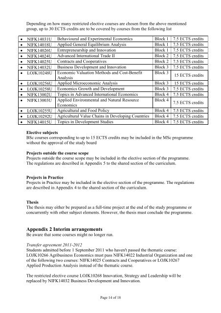 Programme-specific Section of the Curriculum for the MSc ...