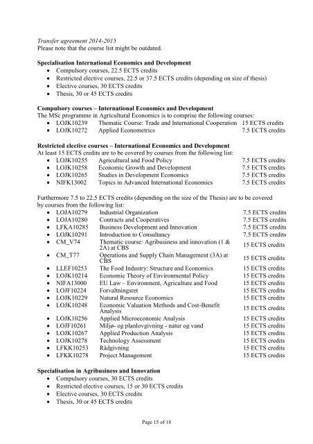 Programme-specific Section of the Curriculum for the MSc ...