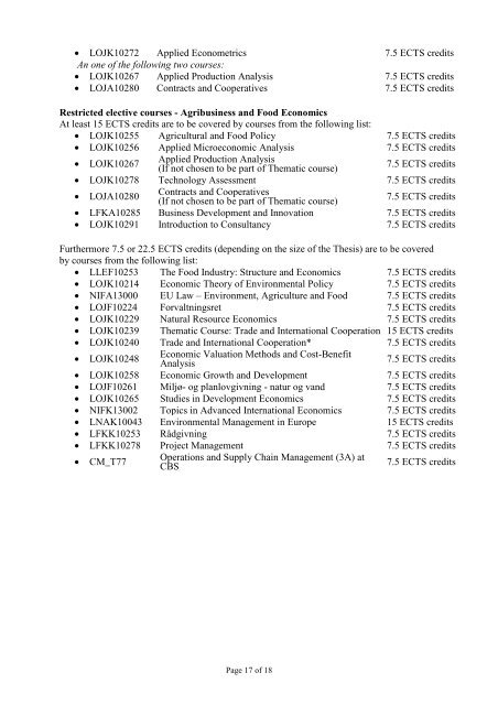 Programme-specific Section of the Curriculum for the MSc ...