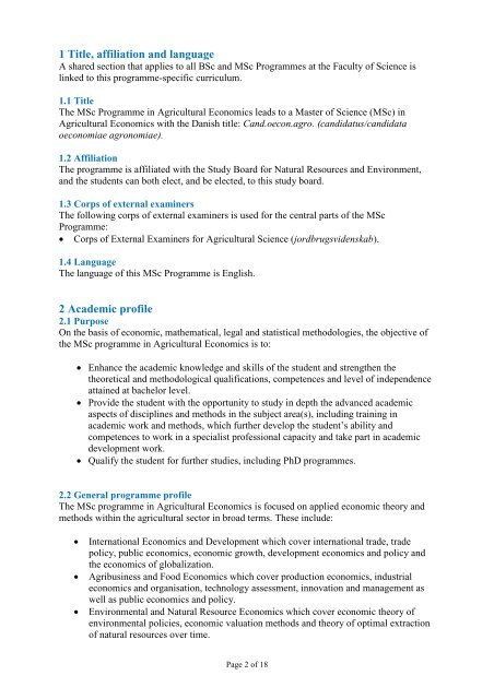 Programme-specific Section of the Curriculum for the MSc ...