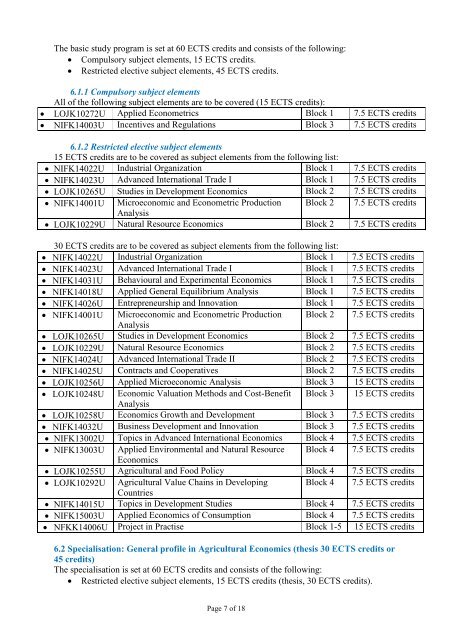 Programme-specific Section of the Curriculum for the MSc ...