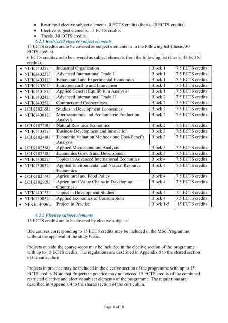 Programme-specific Section of the Curriculum for the MSc ...