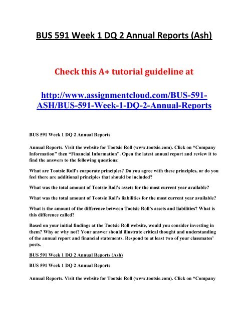 ASH BUS 591 Week 1 DQ 2 Annual Reports