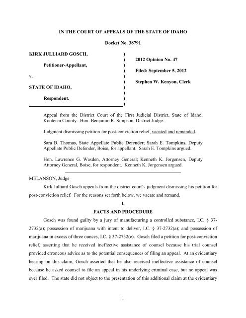 Kirk Julliard Gosch v. State - Idaho State Judiciary