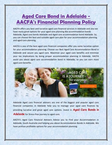 Aged Care Bond in Adelaide - AACFA's Financial Planning Policy