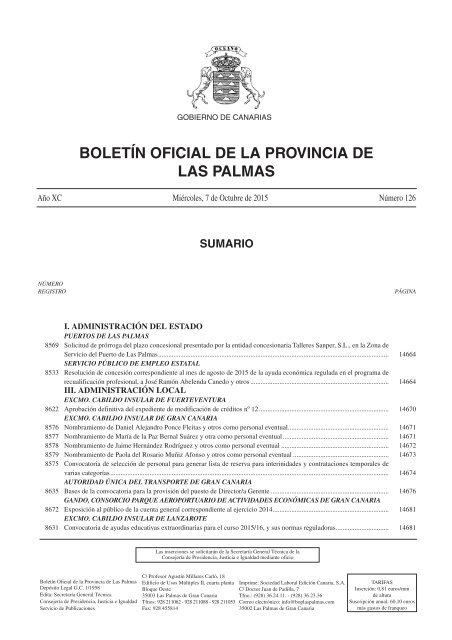 BOLETÍN OFICIAL DE LA PROVINCIA DE LAS PALMAS