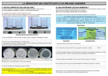 LA SÉPARATION DES CONSTITUANTS D'UN MÉLANGE HOMOGÈNE