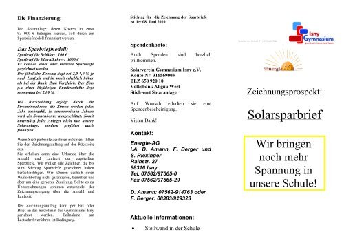 Solarsparbrief - Gymnasium Isny