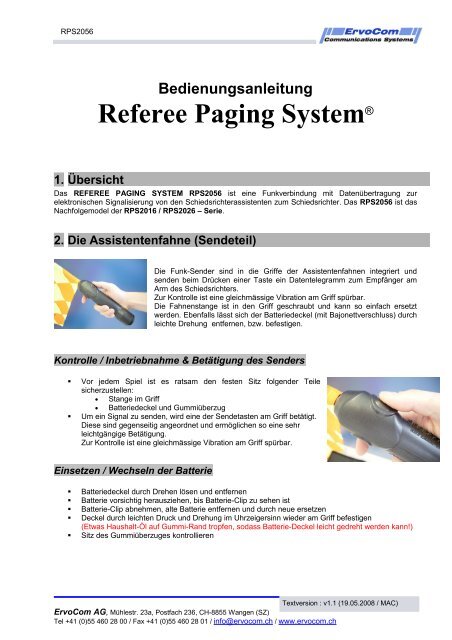 Referee Paging System® - Ervocom - Communications Systems