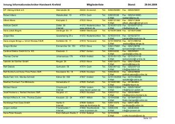 Innung Informationstechniker-Handwerk Krefeld Mitgliederliste ...