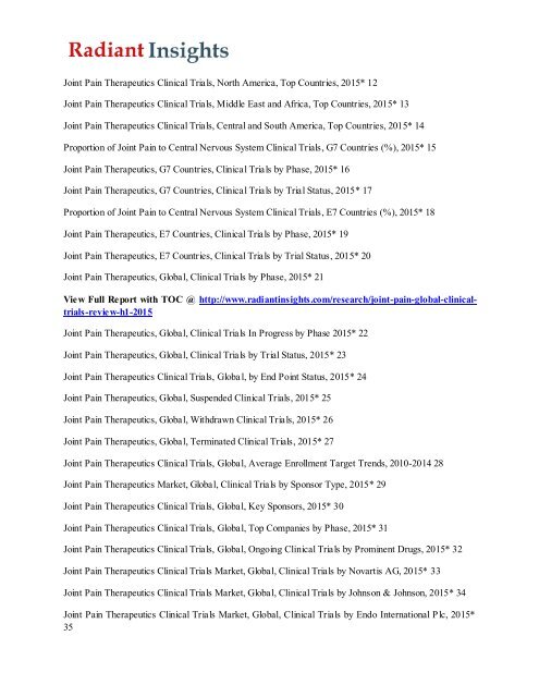 Global Joint Pain Clinical Trials Review Market Trend & Research Report 2015 Radiant Insights, Inc
