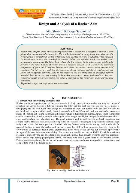 Design For Rocking Arm Design and Analysis of a Rocker Arm