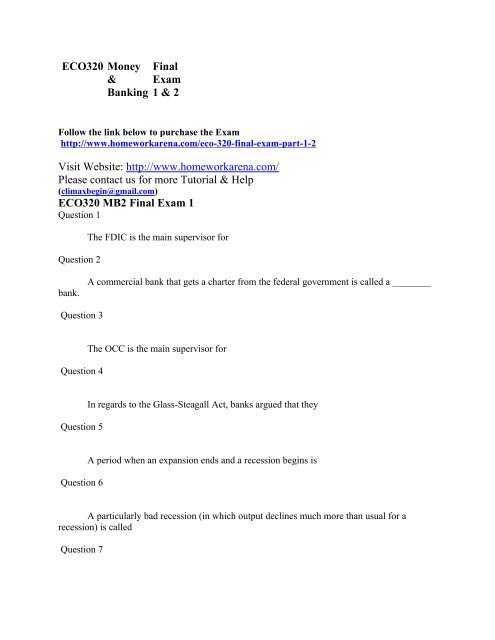 Eco 320 Final Exam Part 1 2 Score A