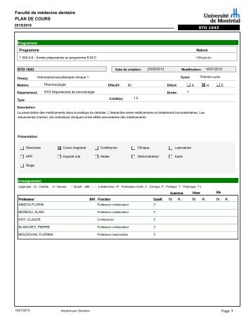 Faculté de médecine dentaire PLAN DE COURS