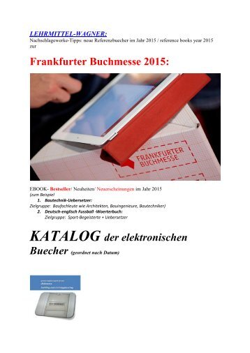 Frankfurter Buchmesse: ebook- Bestseller/ Neuerscheinungen aus Bau-Technik/ Kfz/ Elektro-Berufe/ It-Berufe Sport-Fussball (de-englisch Mechatronik-Woerterbuch uebersetzen)