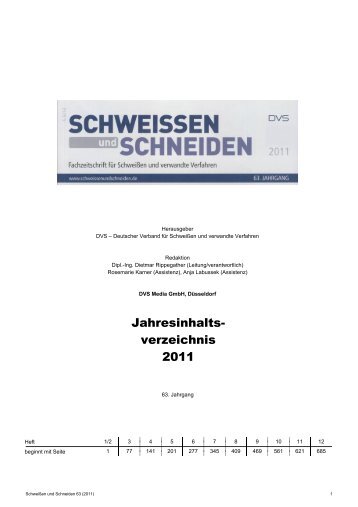 Jahresinhalt 2011 - Schweißen und Schneiden