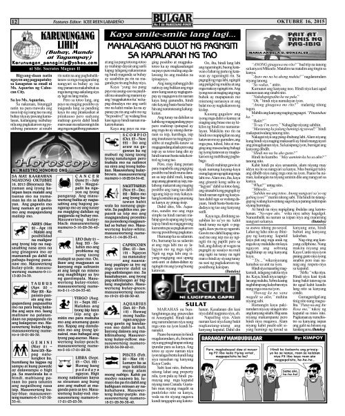 October 16, 2015 BULGAR: BOSES NG PINOY, MATA NG BAYAN