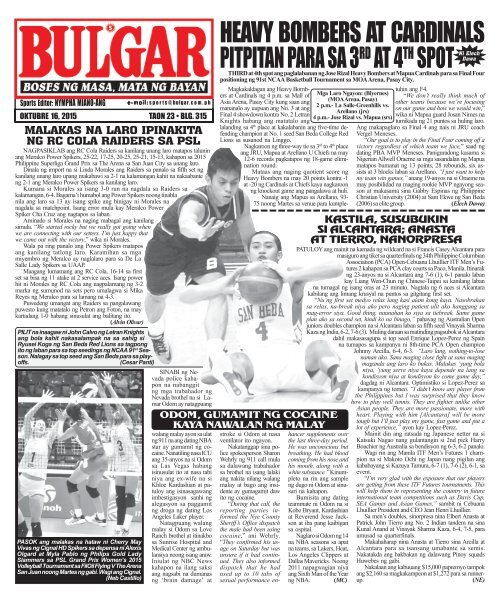 October 16, 2015 BULGAR: BOSES NG PINOY, MATA NG BAYAN