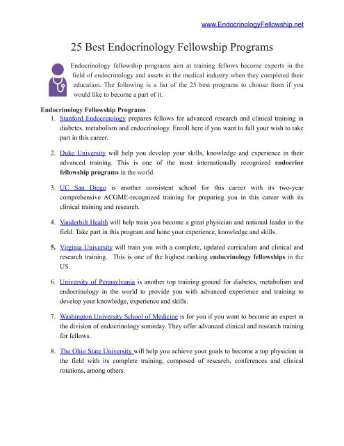 25 Best Endocrinology Fellowship Programs