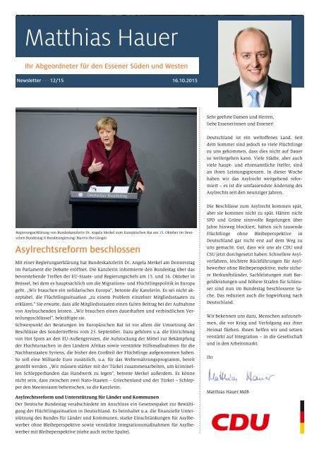 Newsletter Matthias Hauer MdB