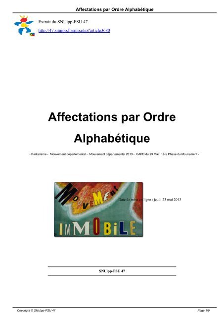 Affectations par Ordre Alphabétique