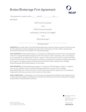 Broker/Brokerage Firm Agreement - MCAP