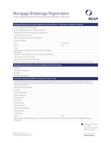 Application for Mortgage Brokerage Firm Registration - MCAP