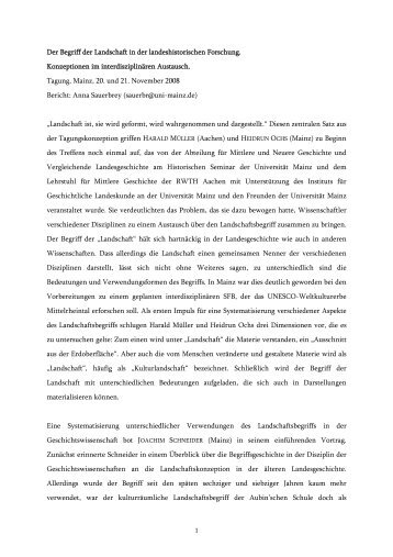 Begriff der Landschaft - Historisches Seminar, JGU Mainz
