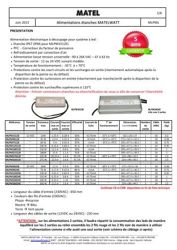 Alimentations étanches MATELWATT