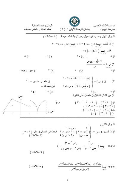 امتحانات الوحدة الاولى 