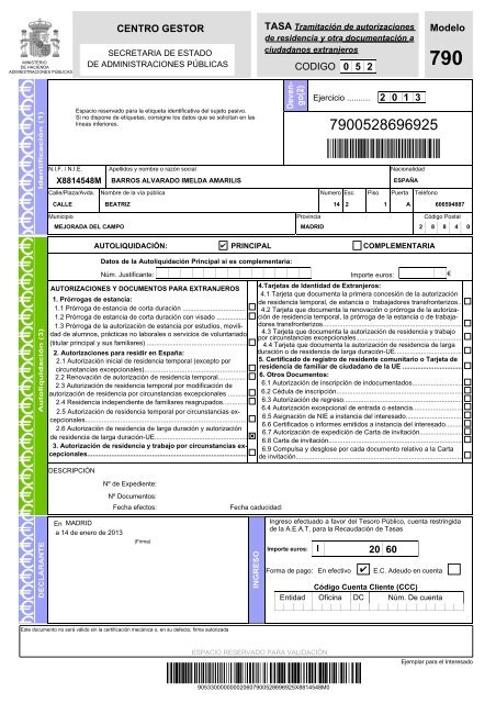 TASA MODELO 792 CODIGO 052 AMARILIS