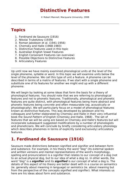 Distinctive Features - Speech Resource Pages - Macquarie University