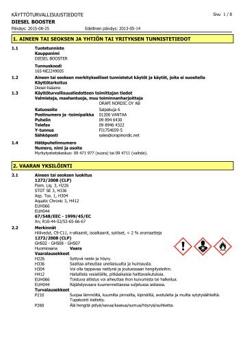 kÃ¤yttÃ¶turvallisuustiedote diesel booster 1. aineen tai ... - Orapi