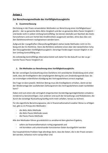 Anlage 1 - Zur Berechnungsmethode des Vorfälligkeitsausgleichs