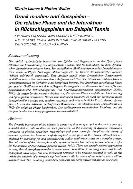 Relative Phase und Interaktion im Tennis - Sportzentrum Universität ...